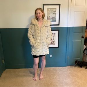 Faux fur cream chevron stitch coat